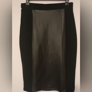 Black Stretch Pencil Skirt Vegan Panel Knit Body